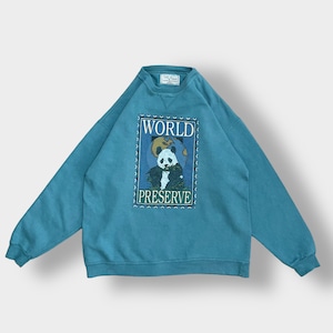 【GALTSAND】90s USA製 スウェットシャツ トレーナー アニマルプリント ジャイアントパンダ 太アームエメラルドグリーン SWEATSHIRTS L ヴィンテージ US古着