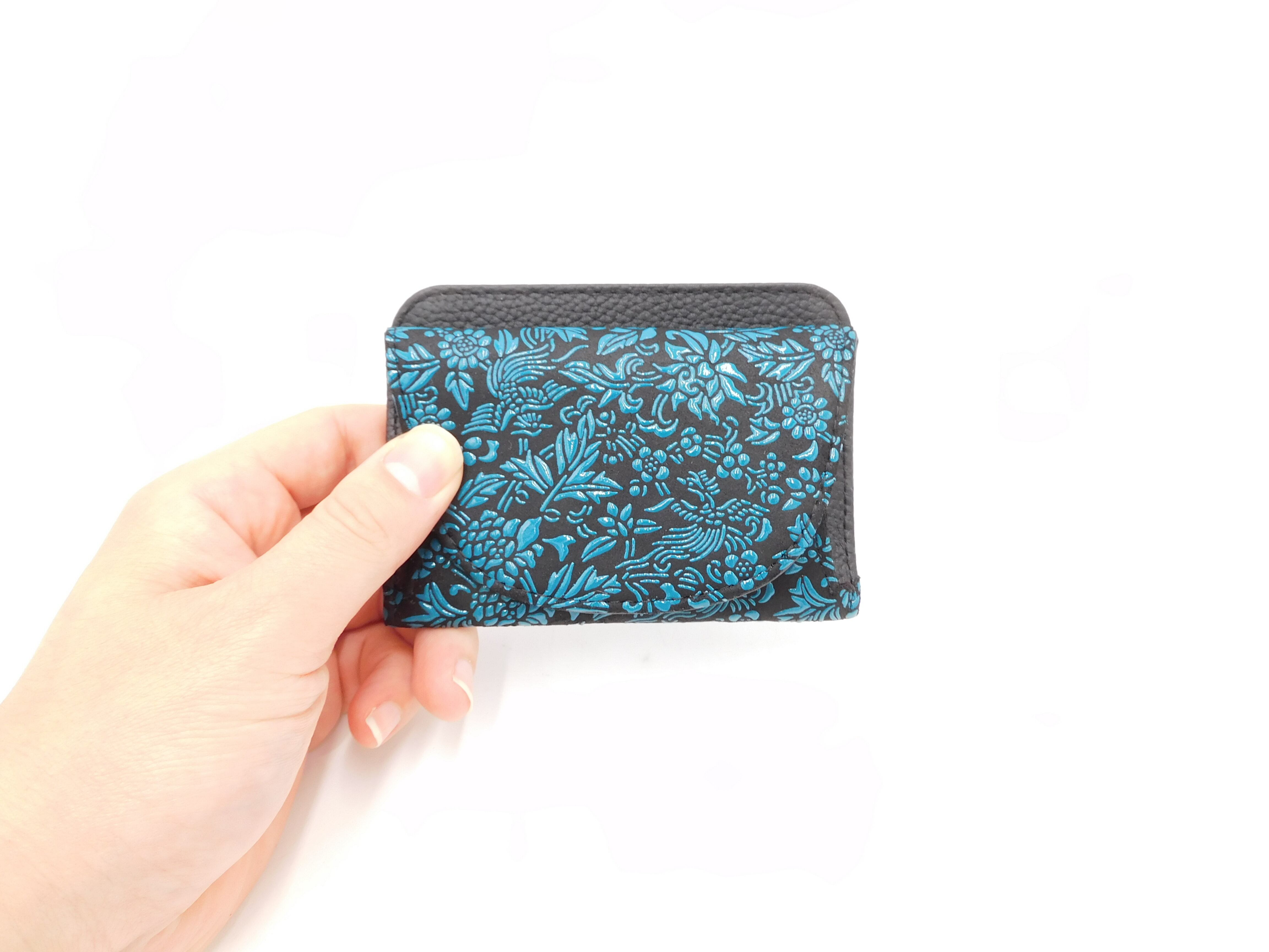 単札入 黒/青 牡丹と鳳凰柄 | 浅草前川印傳｜公式オンラインショップ