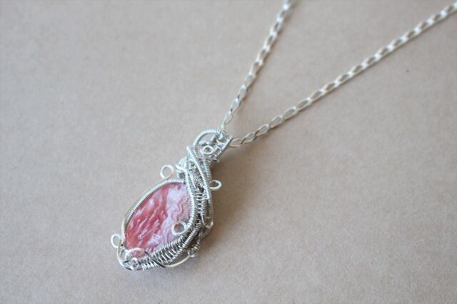 Rhodochrosite silver925 wirewrapping pendant