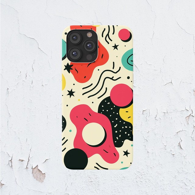 受注生産 iPhoneケース ピンクと黒丸のレトロポップ抽象｜レトロポップ PABS074B