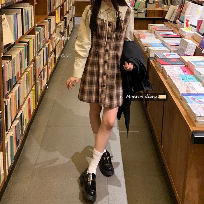 スタンダード格子柄ドレス スタイルオータムウィンタースカート レトロ 秋物 冬物 モンロー37392254780