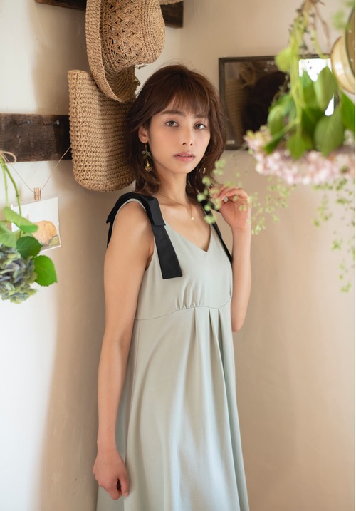 Asymmetry Ribbon Dress / アシンメトリー肩リボンワンピース