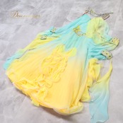 社交ダンス 衣装 白樺ドレス スタンダード ドレス ワンピース 黄色 水色 パステル デモ 競技 明るい イエロー系 ブルー系 パーティ 発表会 フロート レース パーティードレス イベント用 ドレスアップ おしゃれ 女性用 ふんわり エレガント パフォーマンス衣装 競技用ドレス 明るい色合い 競技会