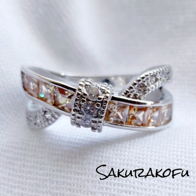 【送料無料】 B014 Cross Ribbon  Pink Sapphire Ring