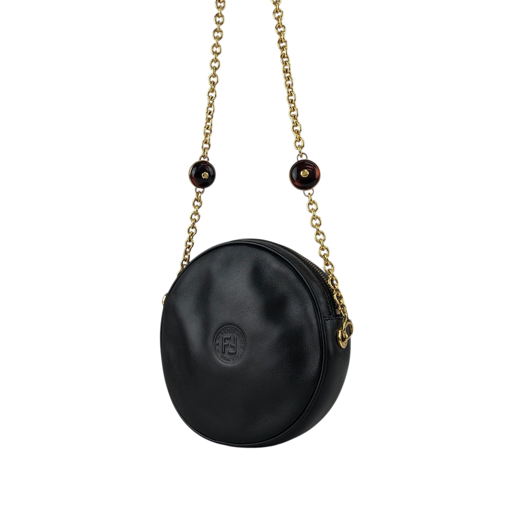 FENDI フェンディ ショルダーバッグ ブラック ロゴ レザー チェーン