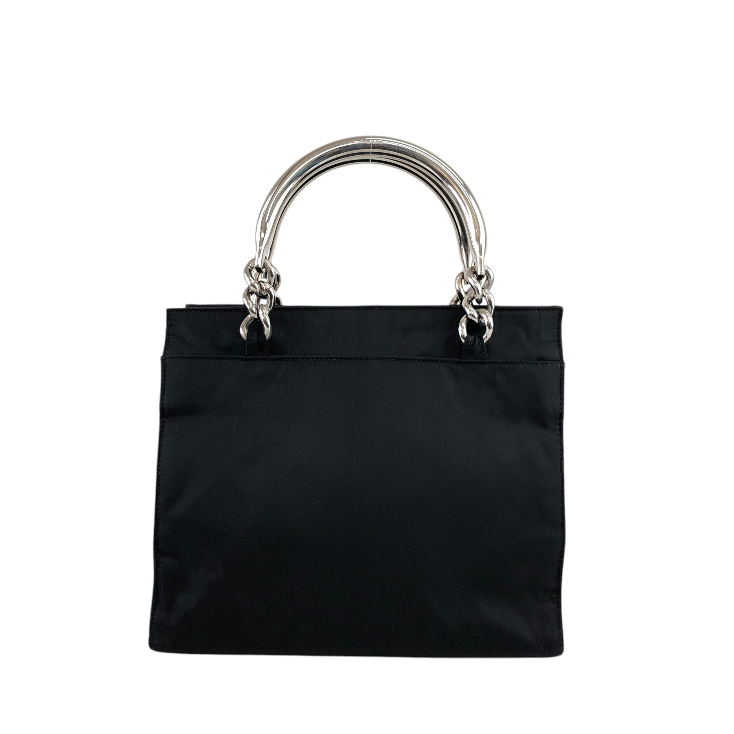 PRADA ハンドバッグ ブラック メタルハンドル PRADA プラダ ハンドバッグ ブラック シルバー トライアングルロゴ