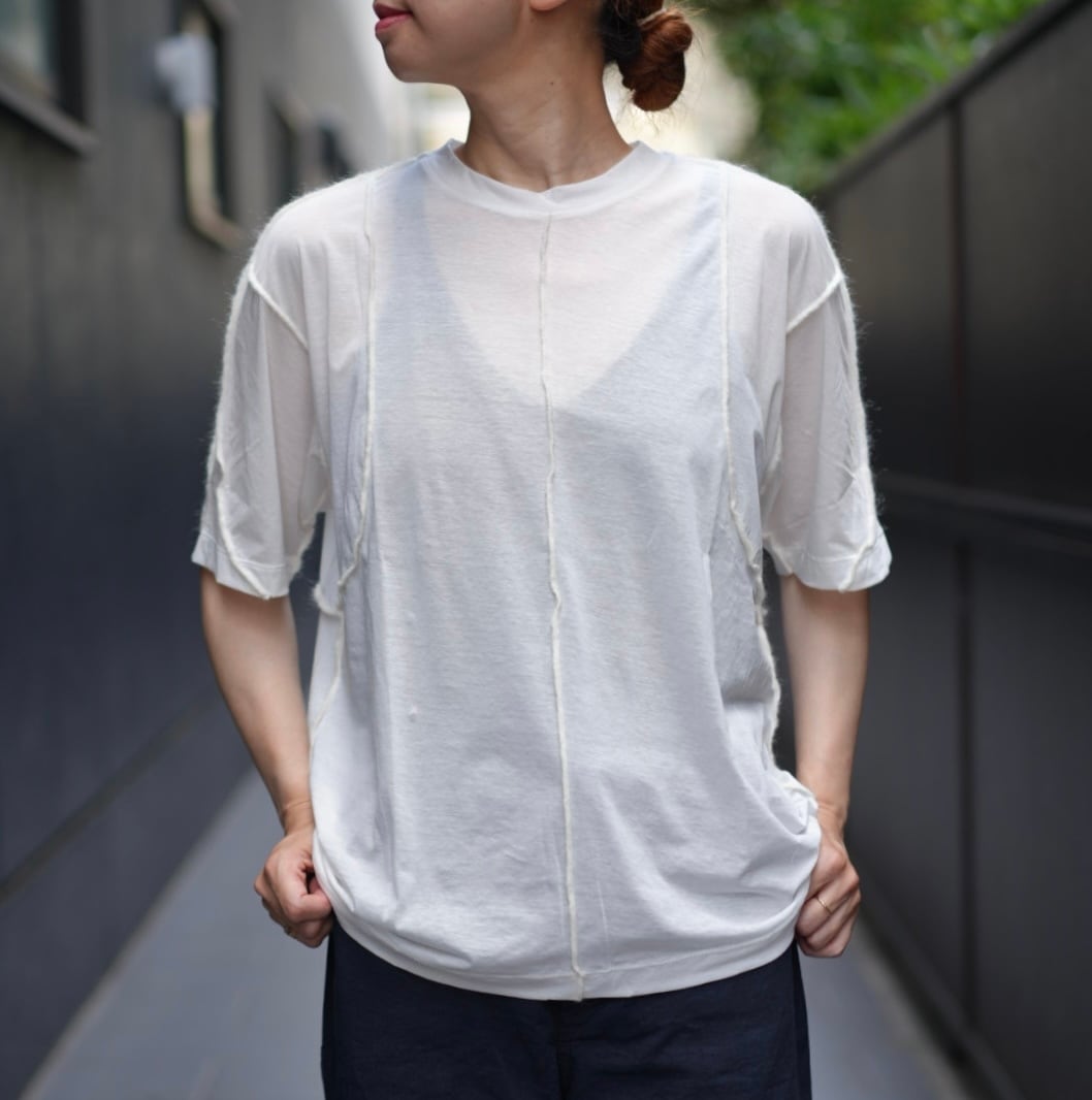 unfil(アンフィル) twisted cotton sheer jersey Tee with mohair