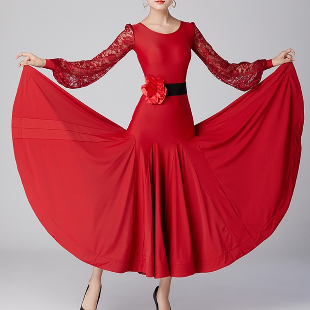 レーススリーブ フラワーコサージュベルト ロングドレス 2col　D00377