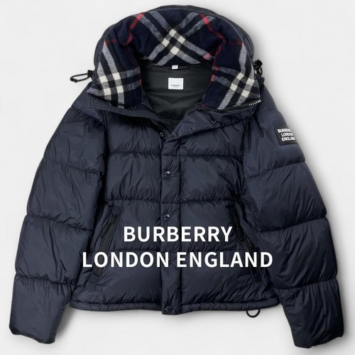 BURBERRY LONDON ENGLAND バーバリー ロンドン イングランド 21AW ダウンジャケット ダウンベスト フード付き ノバチェック 柄 8018732 ネイビー アウター / J&NREUSE メンズ アウター