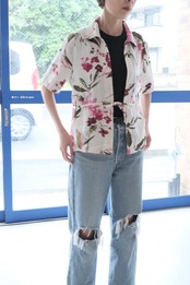 Botanical print tie-front shirt jacket