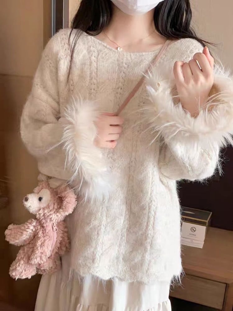 袖先から魅せる愛らしさ♡ 袖ふわふわファーニット 秋冬 おしゃれ かわいい 上品 カジュアル きれいめ ニット お出かけ 体型カバー 大きいサイズ 韓国 CH10245