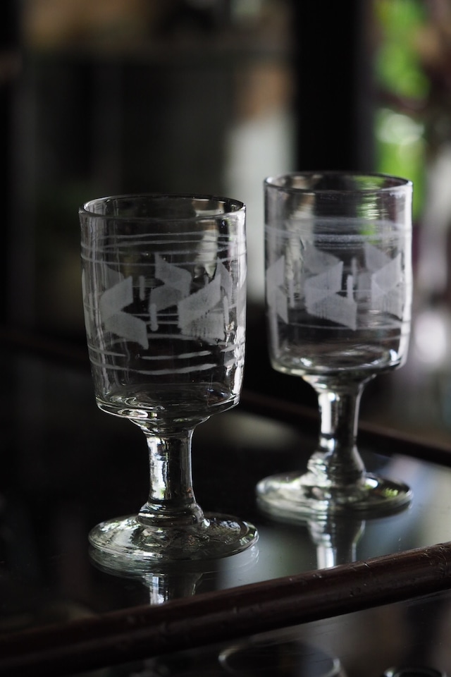 涼やかな模様ペアグラスカップ-antique pair bistro glass cup