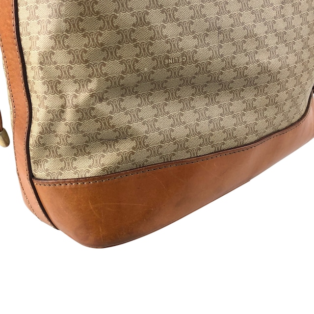 CELINE セリーヌ マカダム ショルダーバッグ ベージュ ブラゾン型押し PVC レザー 巾着 vintage ヴィンテージ オールド ci27wy