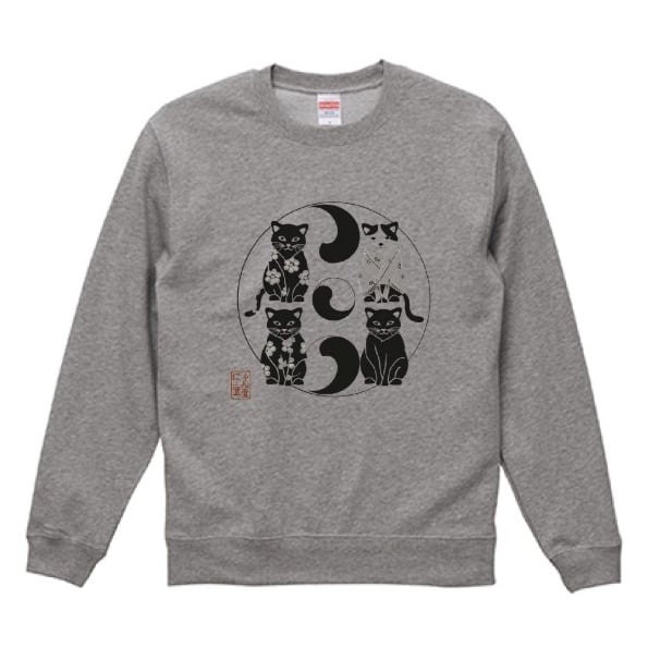「猫印四方陣 ─ 陰陽巡る粋な輪」 スウェット リブ付/"Cat Mark Square - A Stylish Circle of Yin and Yang" Sweatshirt with Ribbed Detail/