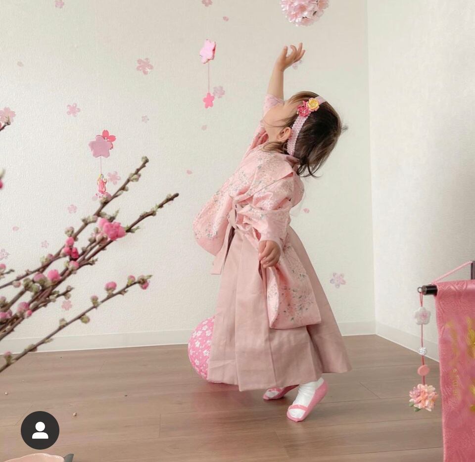 受注製作】夜桜SAKURAひらり舞桜・120 女の子の祝い着 袴２点セット