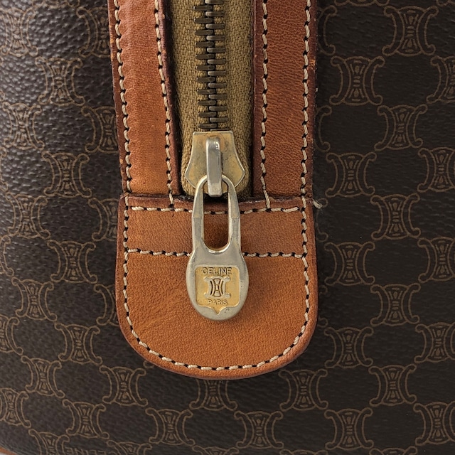 CELINE セリーヌ マカダム ハンドバッグ ブラウン プレートロゴ レザー ミニボストン vintage ヴィンテージ オールド ryhn5t