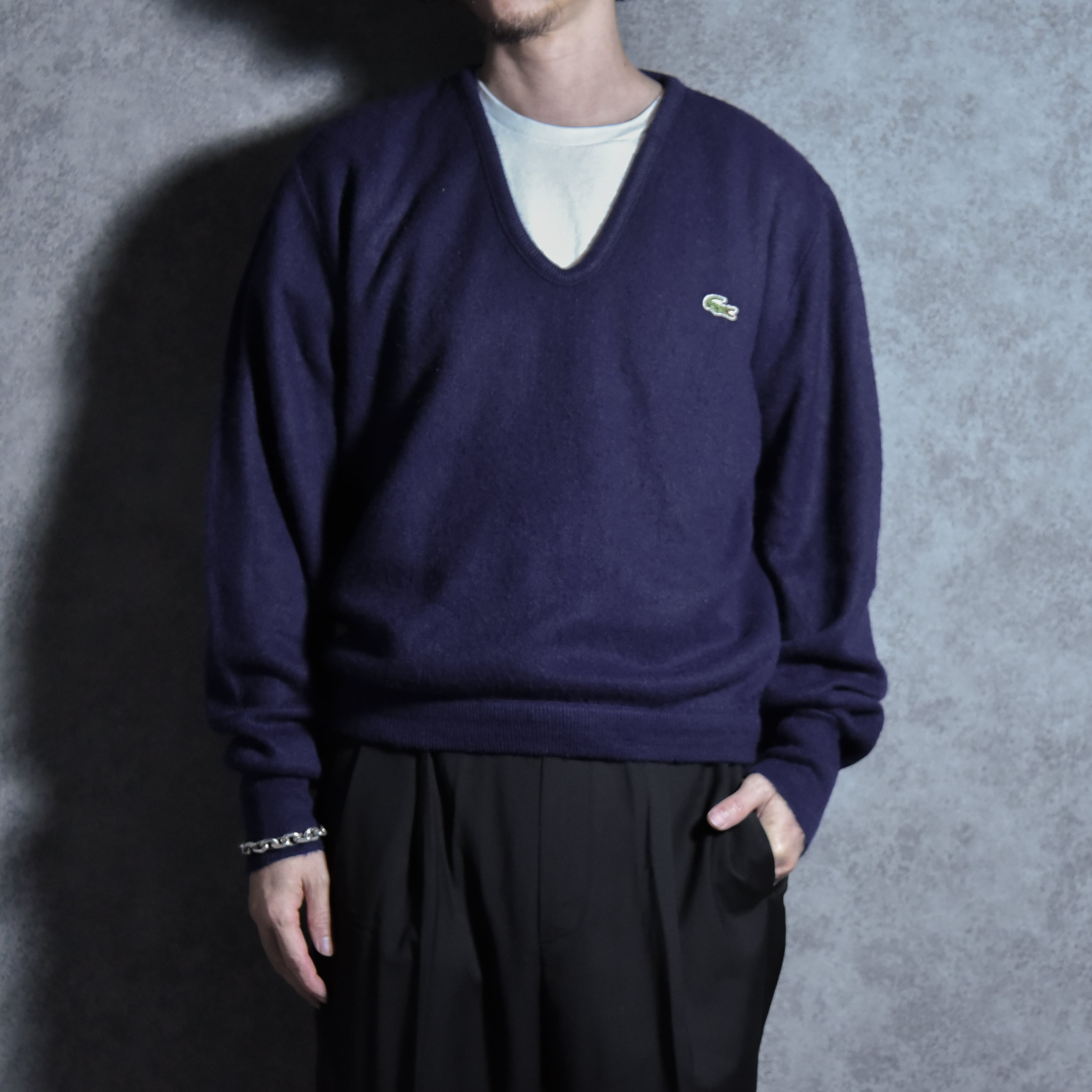 70-80s IZOD LACOSTE Vintage V Neck Sweater Navy アイゾッド