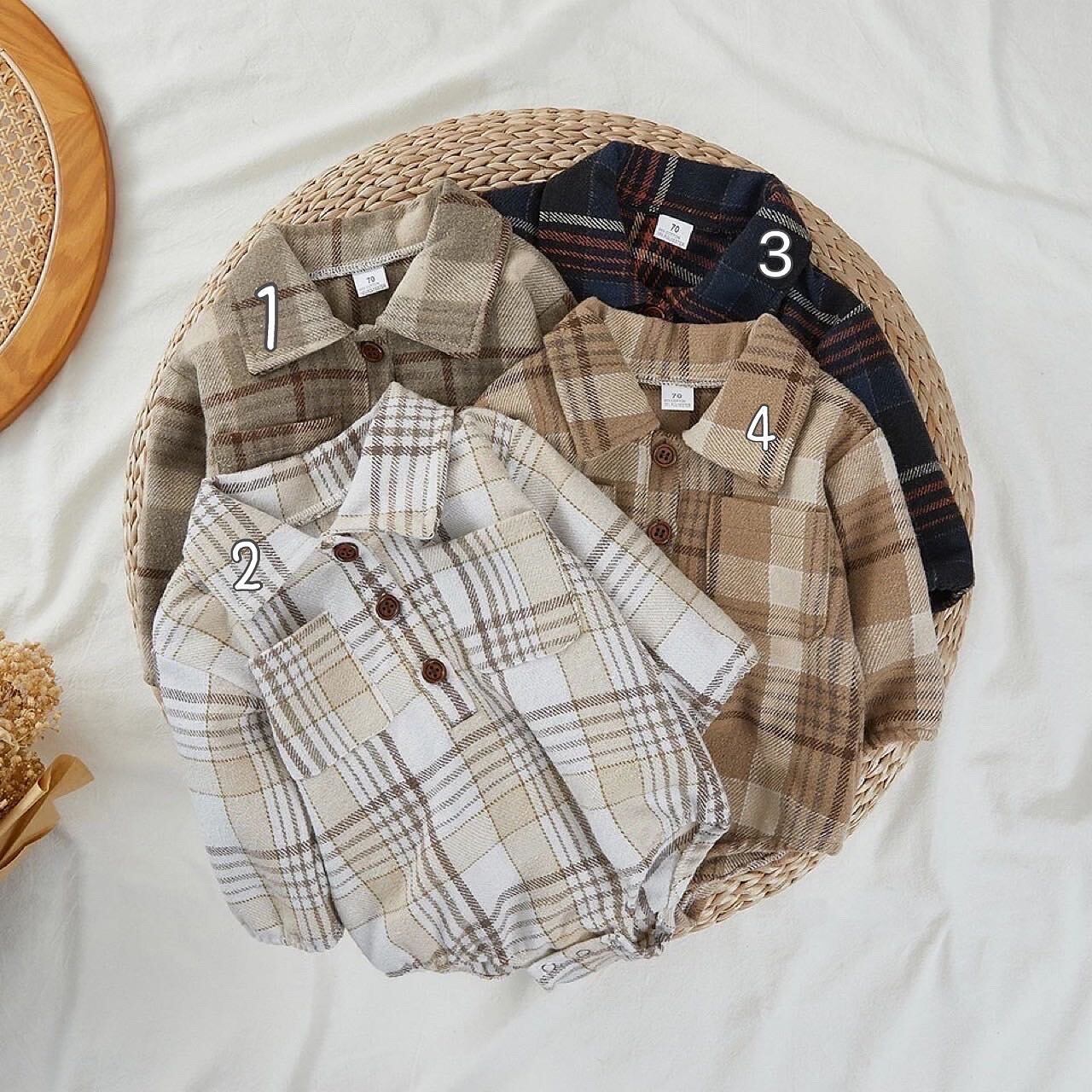 チェックロンパース フロントリボンチェックロンパース｜evelyn