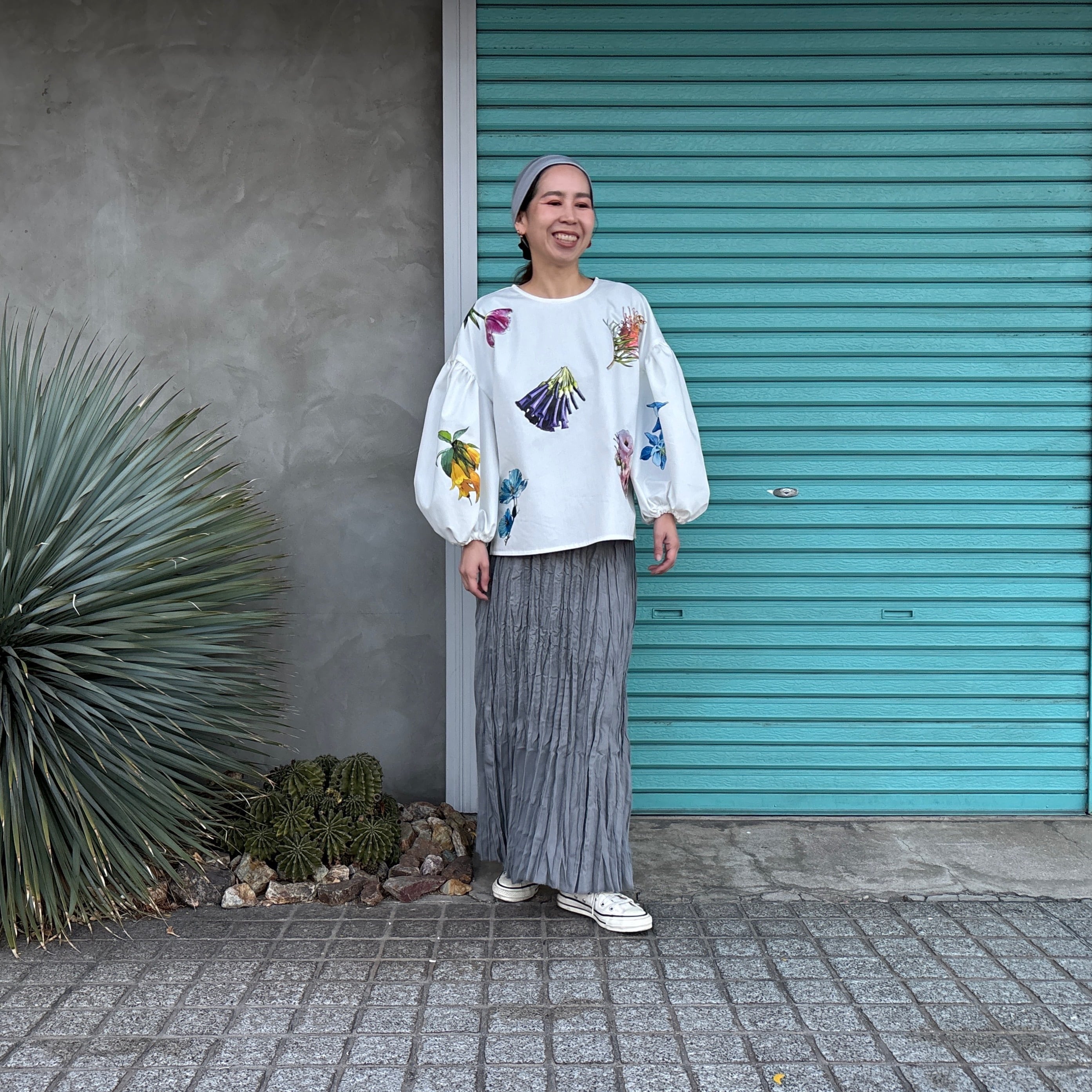 【Flower Print / Blouse White】