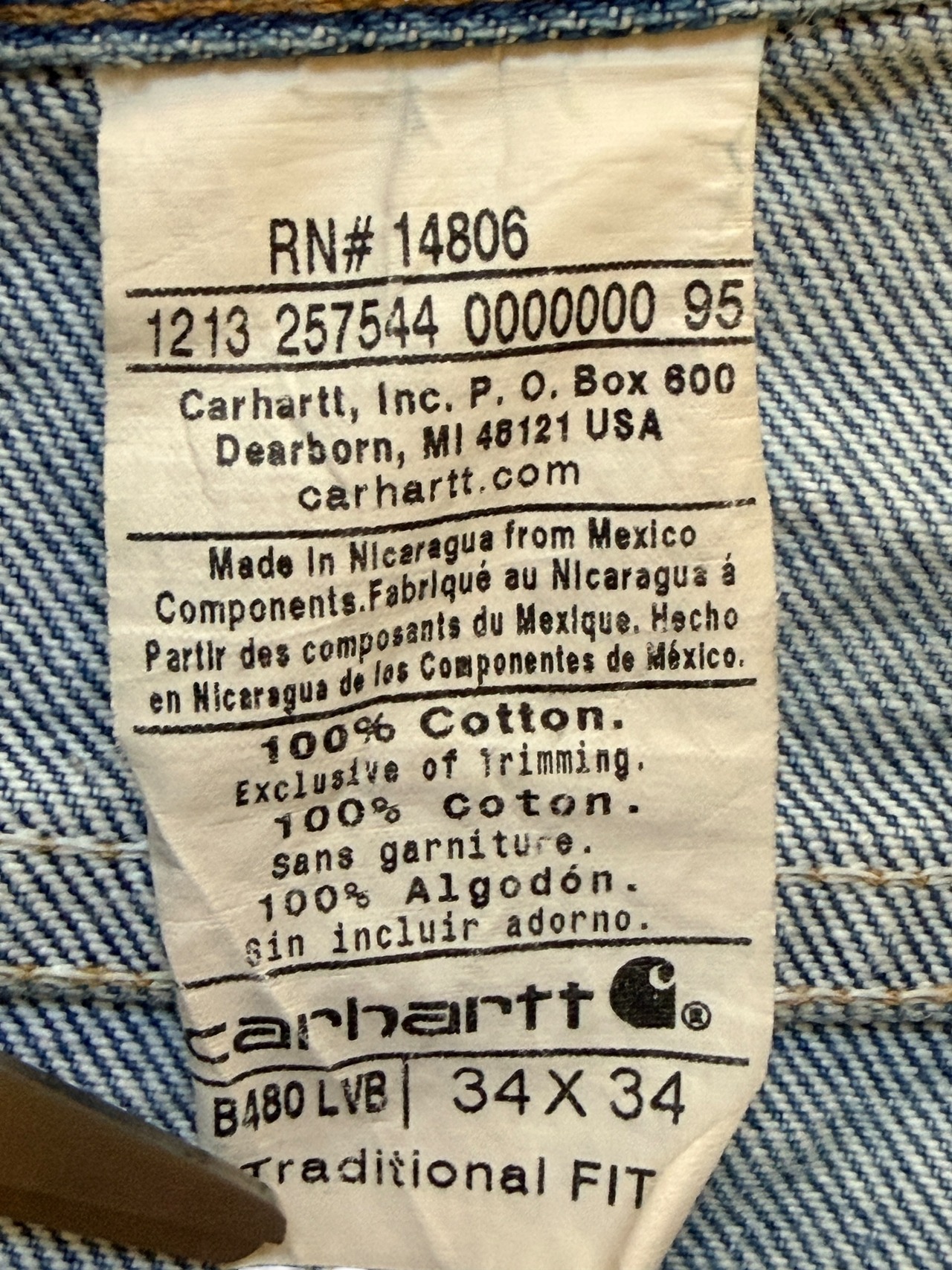 Carhartt ライトインディゴデニム W34×L34