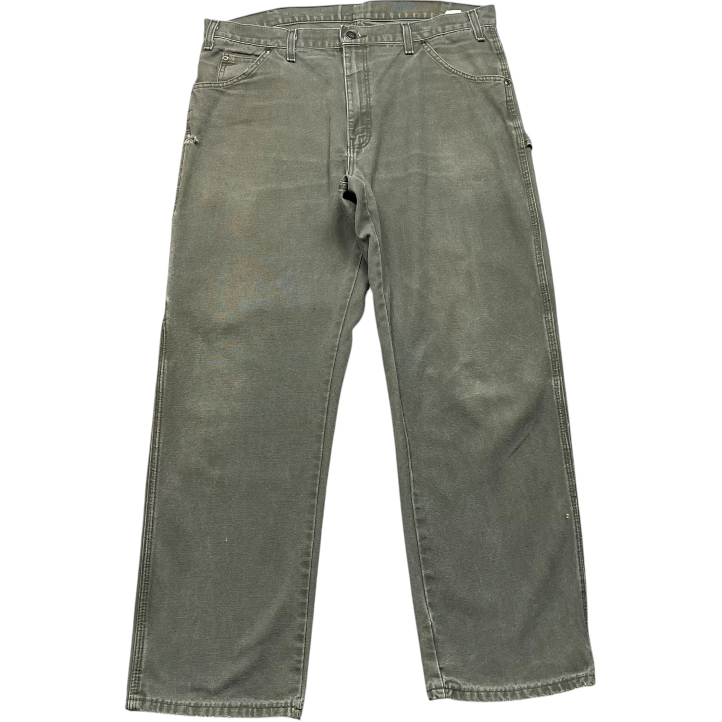 《実寸 W37 L29》 Dickies ディッキーズ ペインターパンツ ワークパンツ グリーン フェード ダメージ ワンポイントロゴ no.10287