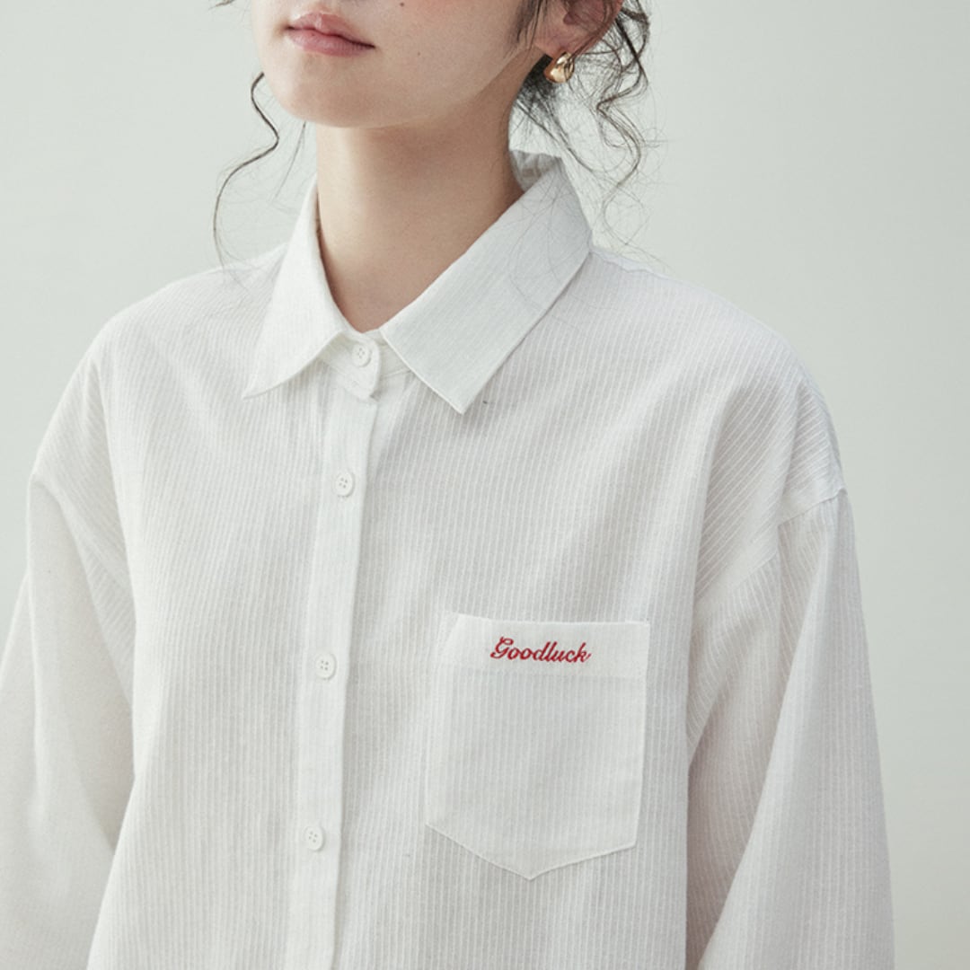 plain polo collar pocket long sleeve shirt