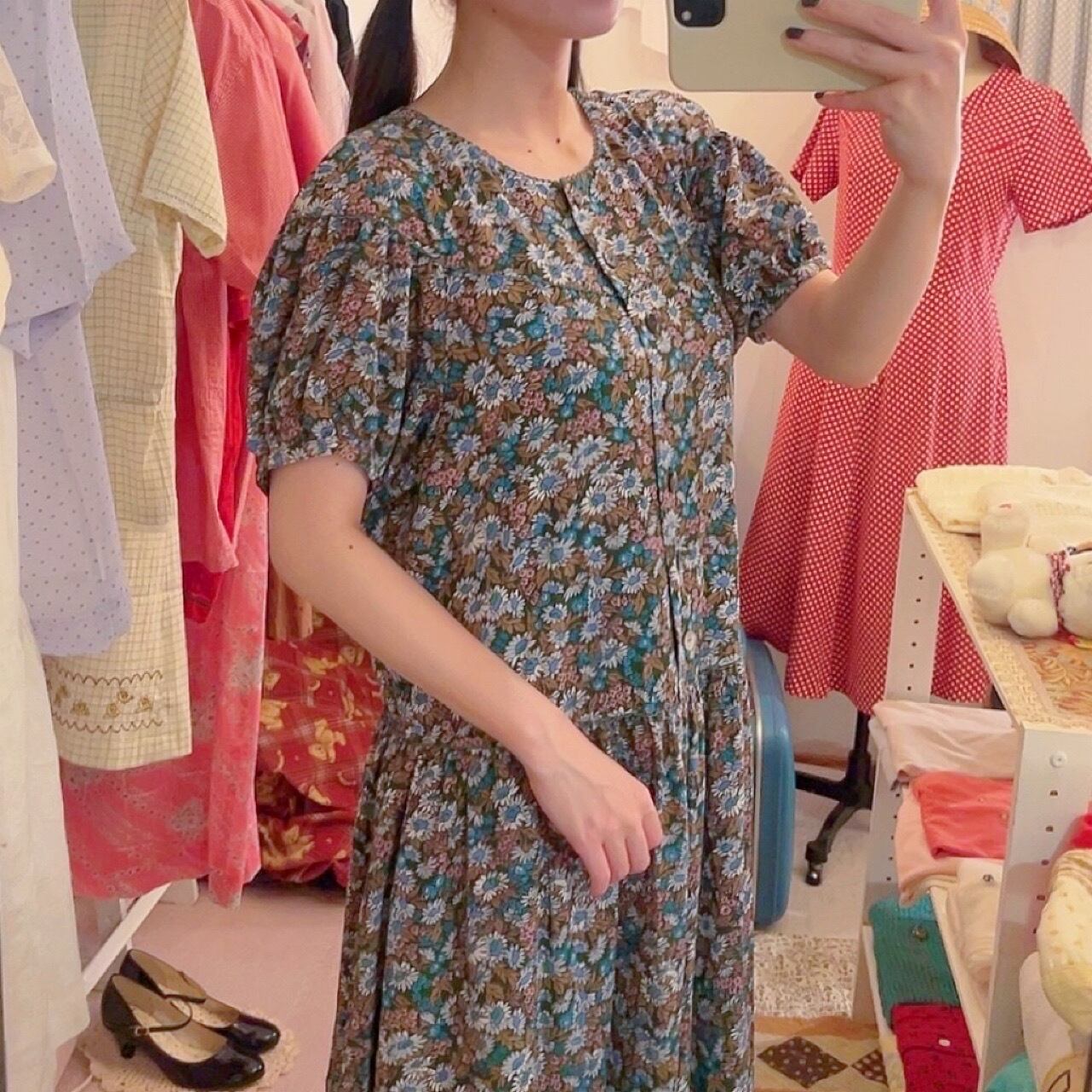 blue daisy round gather one-piece