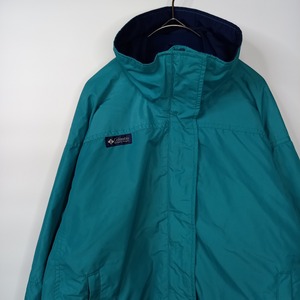 90s　コロンビア　スタンドカラー　ナイロンジャケット　シェル　エメラルド　緑