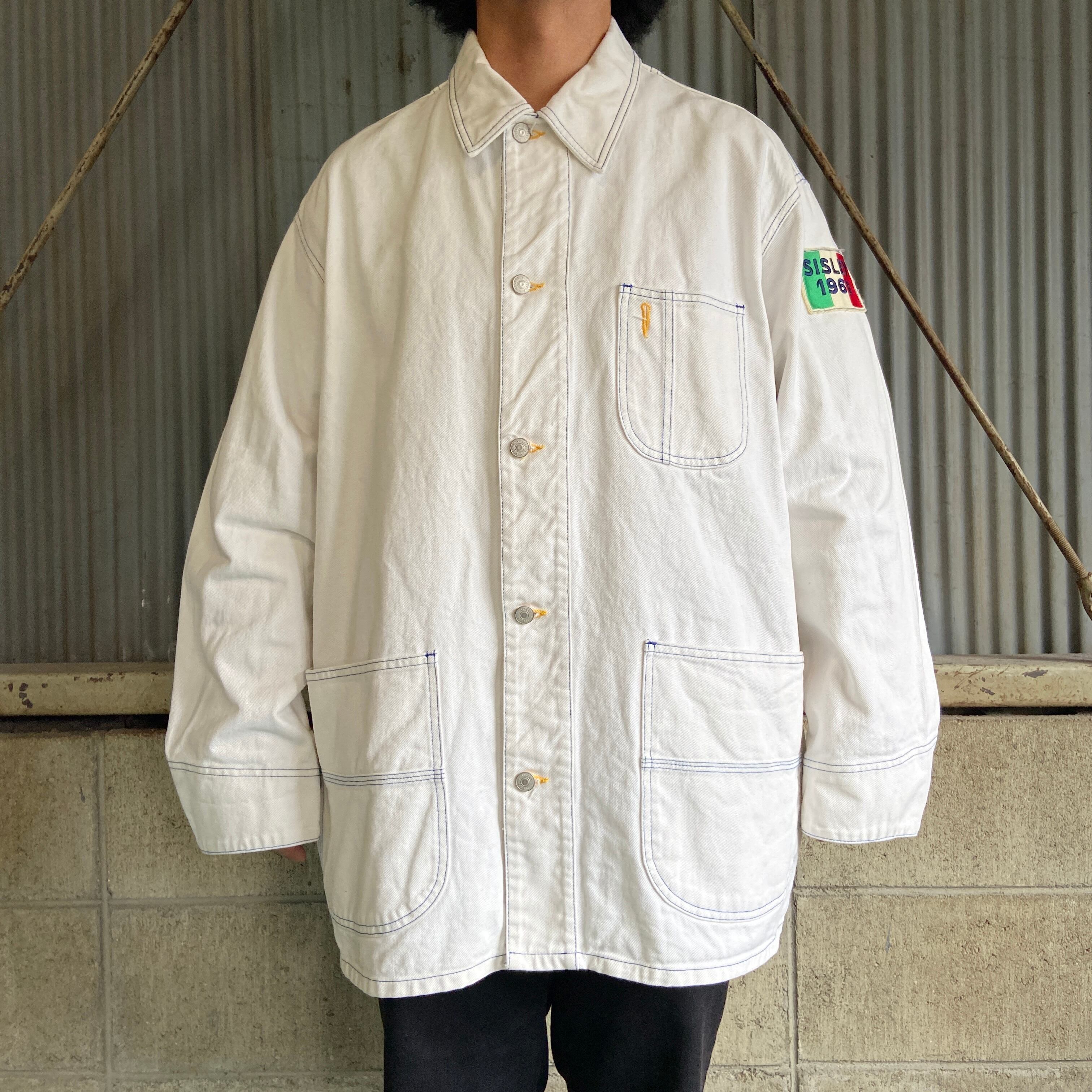 90年代 イタリア製 SISLEY ホワイトデニム カバーオール メンズXL相当 