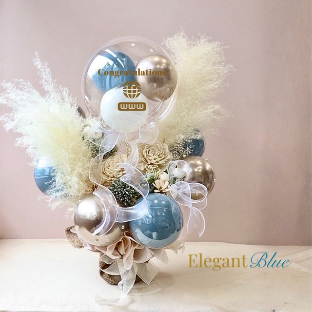 【開店祝い】【新築祝い】No.251017　Elegant Blue Arrangement - ゴージャス＆上品なバルーンアレンジ