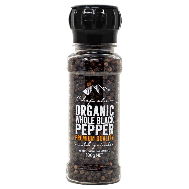 シェフズチョイス オーガニック ブラックペッパー 100g ミル付き Organic Black Pepper 有機黒こしょう