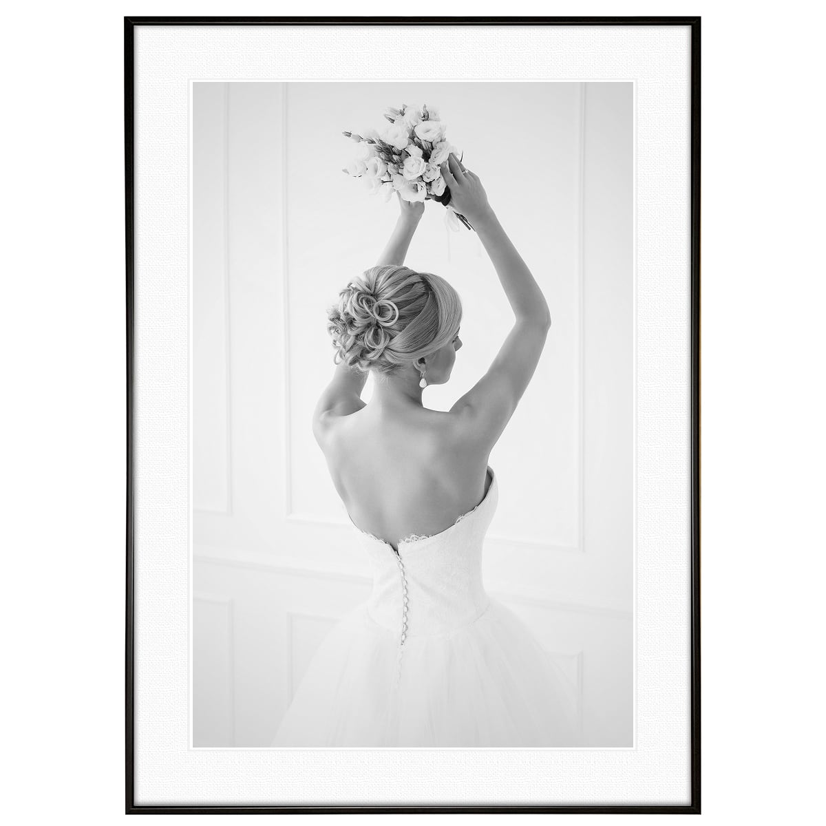 人物写真 ウェディングドレスを着た女性 インテリアアート モノクロポスター額装 AS3037