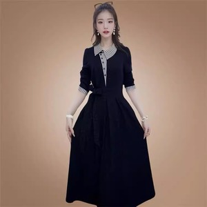 【送料無料】 ロングワンピ ひざ丈 ミモレ 長袖 Vネック 襟付き Aライン フレア プルオーバー ボタン リボン 異素材切り替え ドッキング エレガント 可愛い 大人可愛い きれいめ シンプル カジュアル シック コンサバ 華やか 大人 上品 おしゃれ お洒落 主役級 こなれ感 高見え 無地 秋 レディース 女性用 ママ 20代 30代 40代 デート お出かけ 女子会 お呼ばれ 休日 お茶会 授業参観 普段使い ファッション コーデ スタイル 楽ちん 体型カバー 美脚 脚長 定番 垢抜け