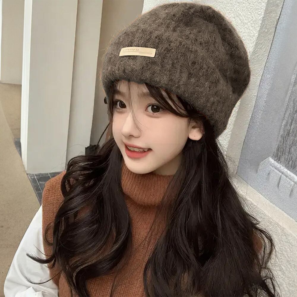 ニット帽 レディース 冬 韓国 帽子 防寒 防風 保温 おしゃれ 大人 かわいい きれいめ シンプル 小顔 くしゅくしゅ帽 暖かい ロゴ リブ編み 大人可愛い 大人女子