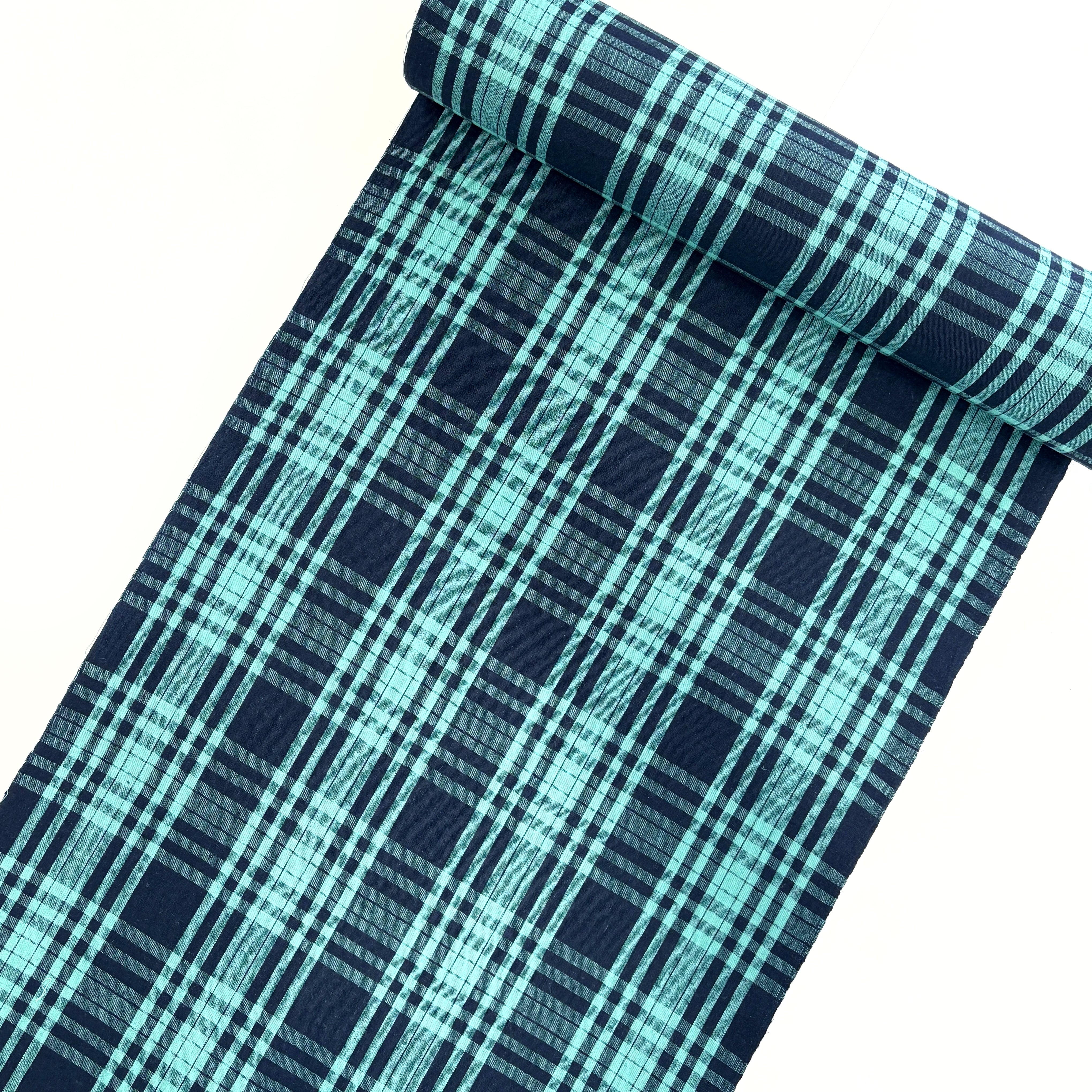 伊勢木綿 ブロックチェック 赤紫×ターコイズ | ウスキ呉服店