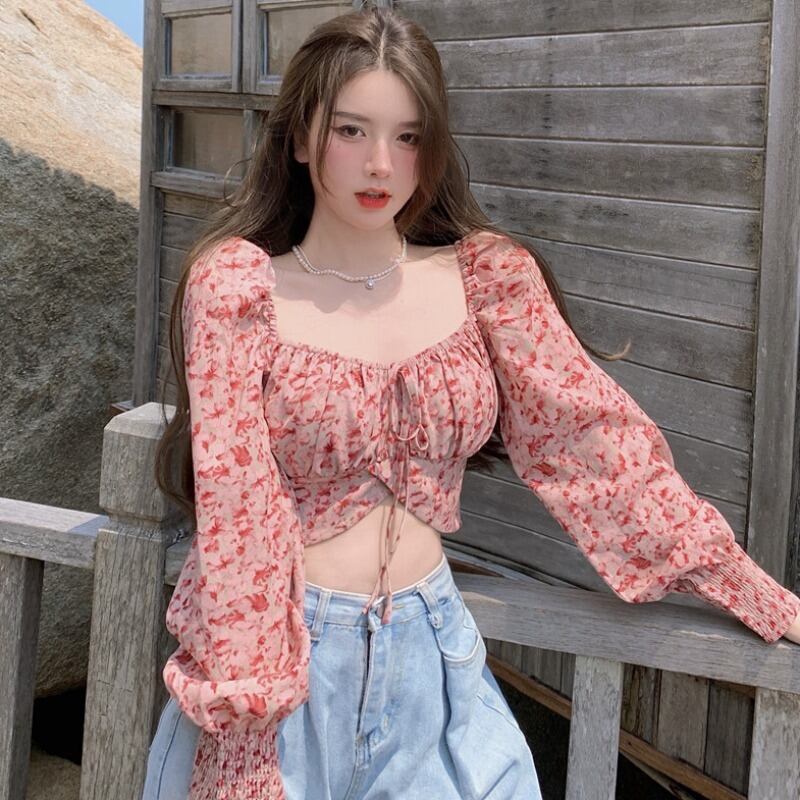 スタンダードフローラルレースシフォンシャツ レディースサマー薄手 ロング ピンク レトロ 大人ガーリー スウィート キュート カジュアル 夏物 花柄 YY-ファッション41133607164