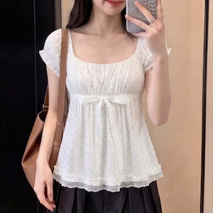 リボンドットフレアTシャツ ・78667 リボンドットフレアTシャツ ・78667