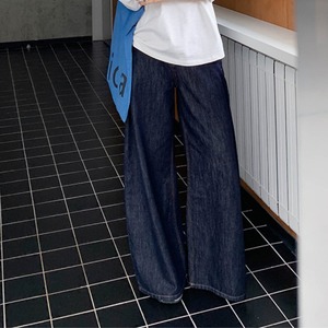 back embroidery wide-leg denim pants　J00277