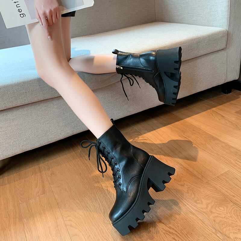 ブラックブーツサマー薄手スプリングオータムヒールショート レース ハイヒール 靴 シューズ 春物 夏物 秋物 レースアップ 部族の婦人靴4590796661