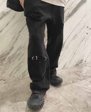 【WE11DONE】BLACK PIERCING DETAIL JERSEY JOGGERS