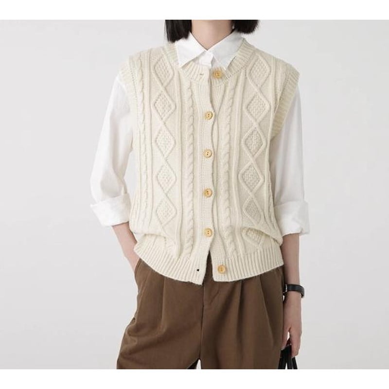 cable knit button vest N30046