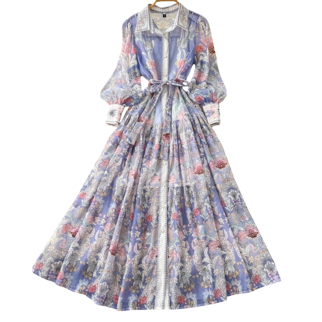 花柄シャツフレアワンピース L2194