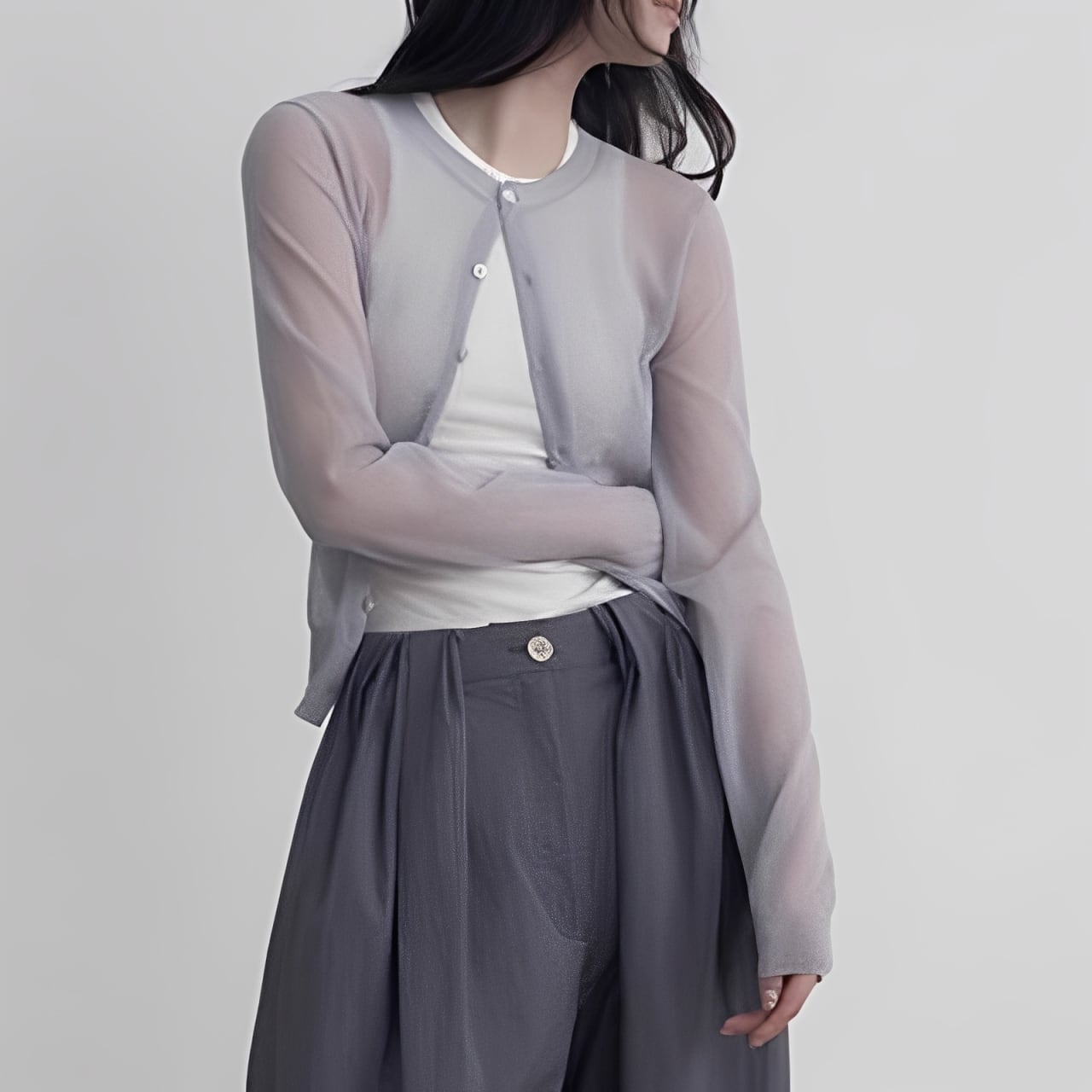 Crew neck sheer cardigan 4 colors V2420