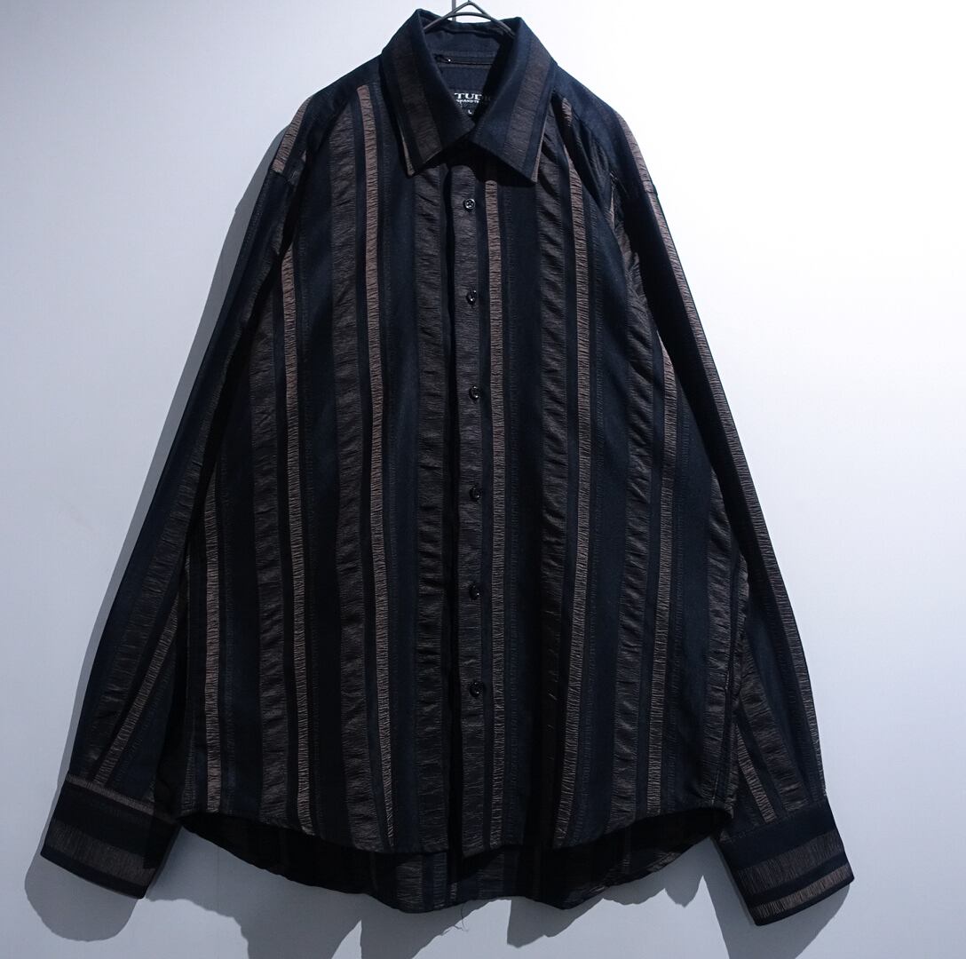 Black & Brown Creased Design Striped Shirt