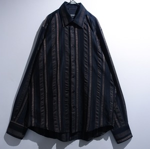 Black & Brown Creased Design Striped Shirt