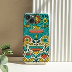 受注生産 iPhoneケース 鳥と花のカラフル民芸柄｜鳥モチーフ PSYF034C