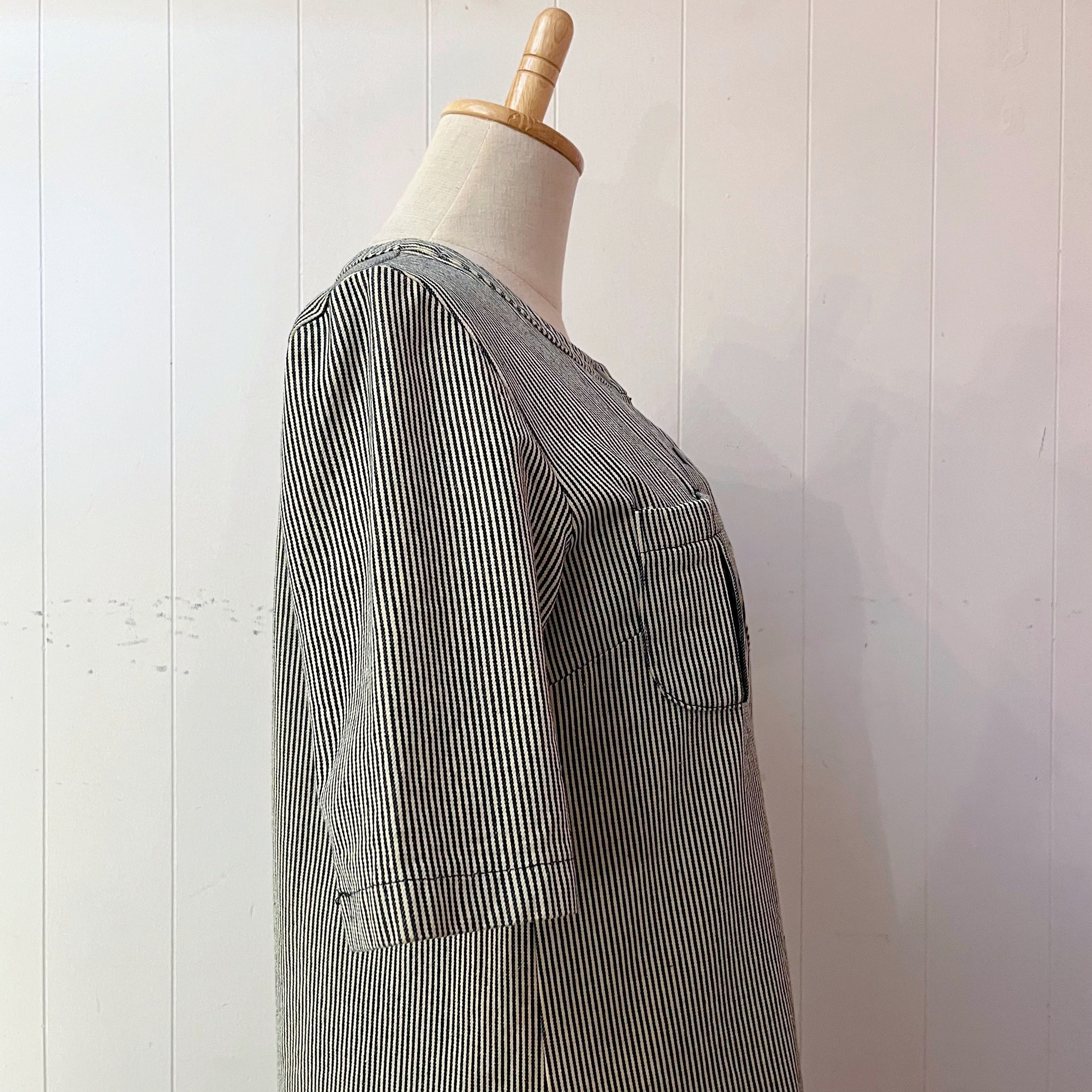 hickory stripe snap button one-piece