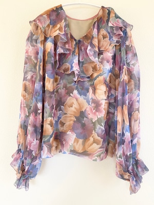 vintage 80s sheer floral blouse