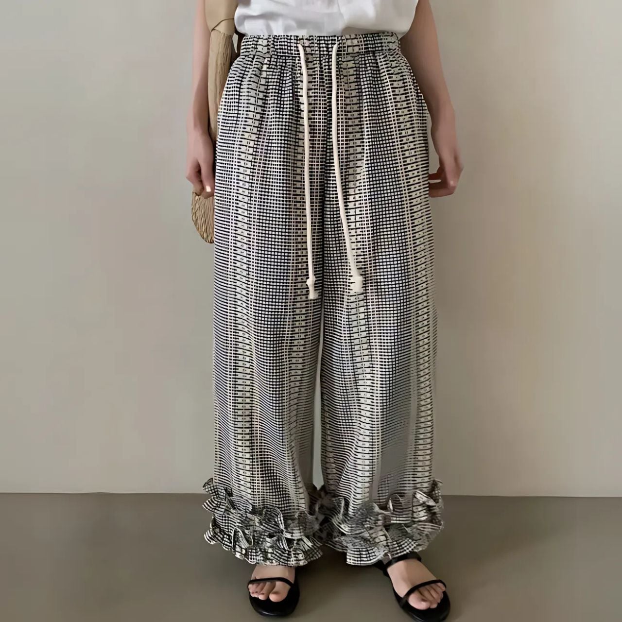 Ruffled Drawstring Wide Pants F0366