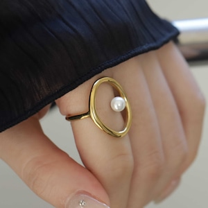 316L round & pearl ring #r48